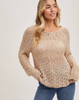 Raglan Cut Open Knit Sweater Pullover