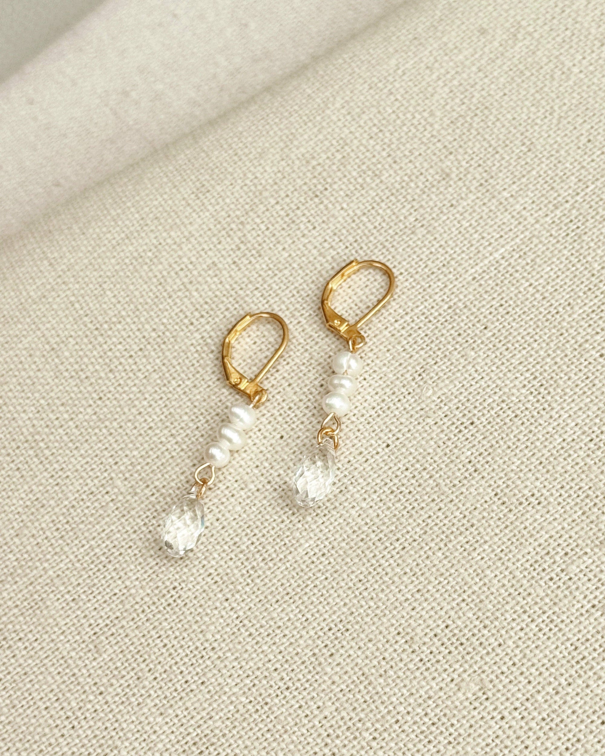 Freshwater Pearl Crystal Gold Drop Earrings