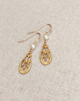 Brass Filigree Drop Earrings Gold Freshwater Pearl