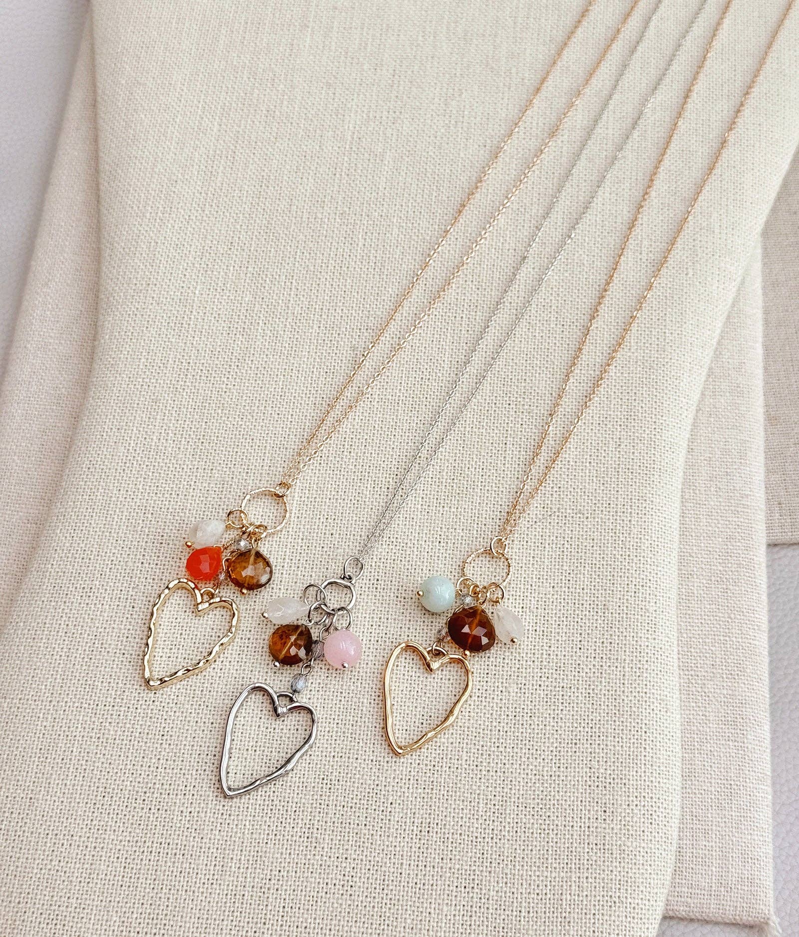 Mixed Gem Heart Charm Necklace