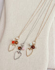 Mixed Gem Heart Charm Necklace