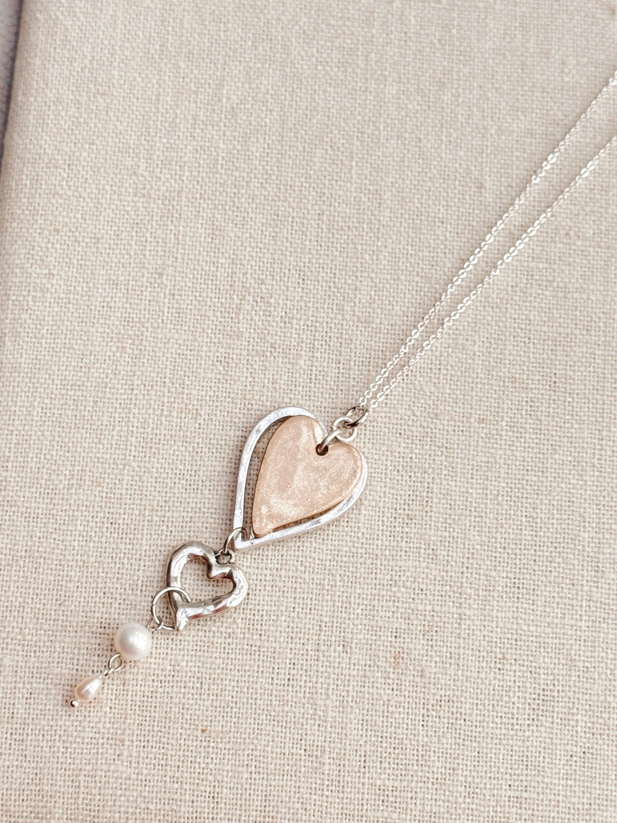 Two Tone Freshwater Pearl Love Hearts Necklace