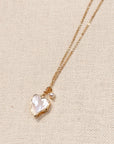 CZ Shell Heart Charm Necklace with Pearl