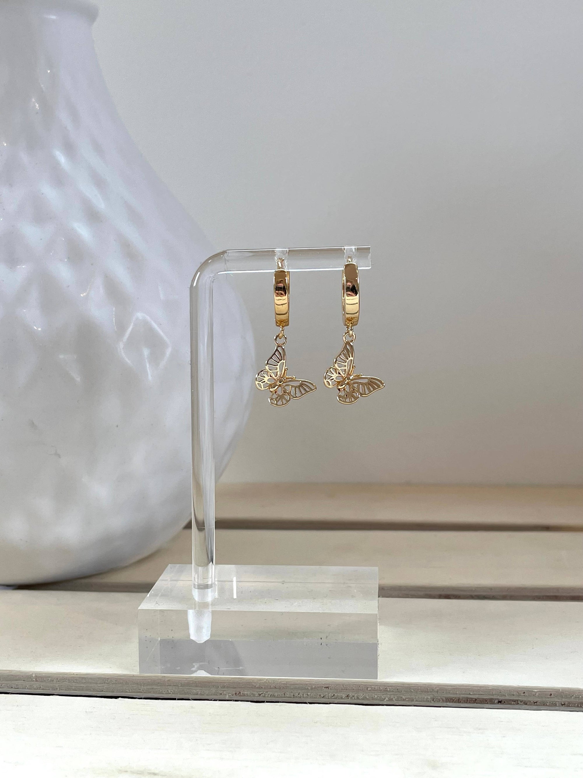Gold Plated Huggies with Charm - Butterfly