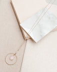Romantic Matte Gold Rose Quartz Pearl Hoop Pendant Necklace