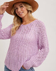 Raglan Cut Open Knit Sweater Pullover