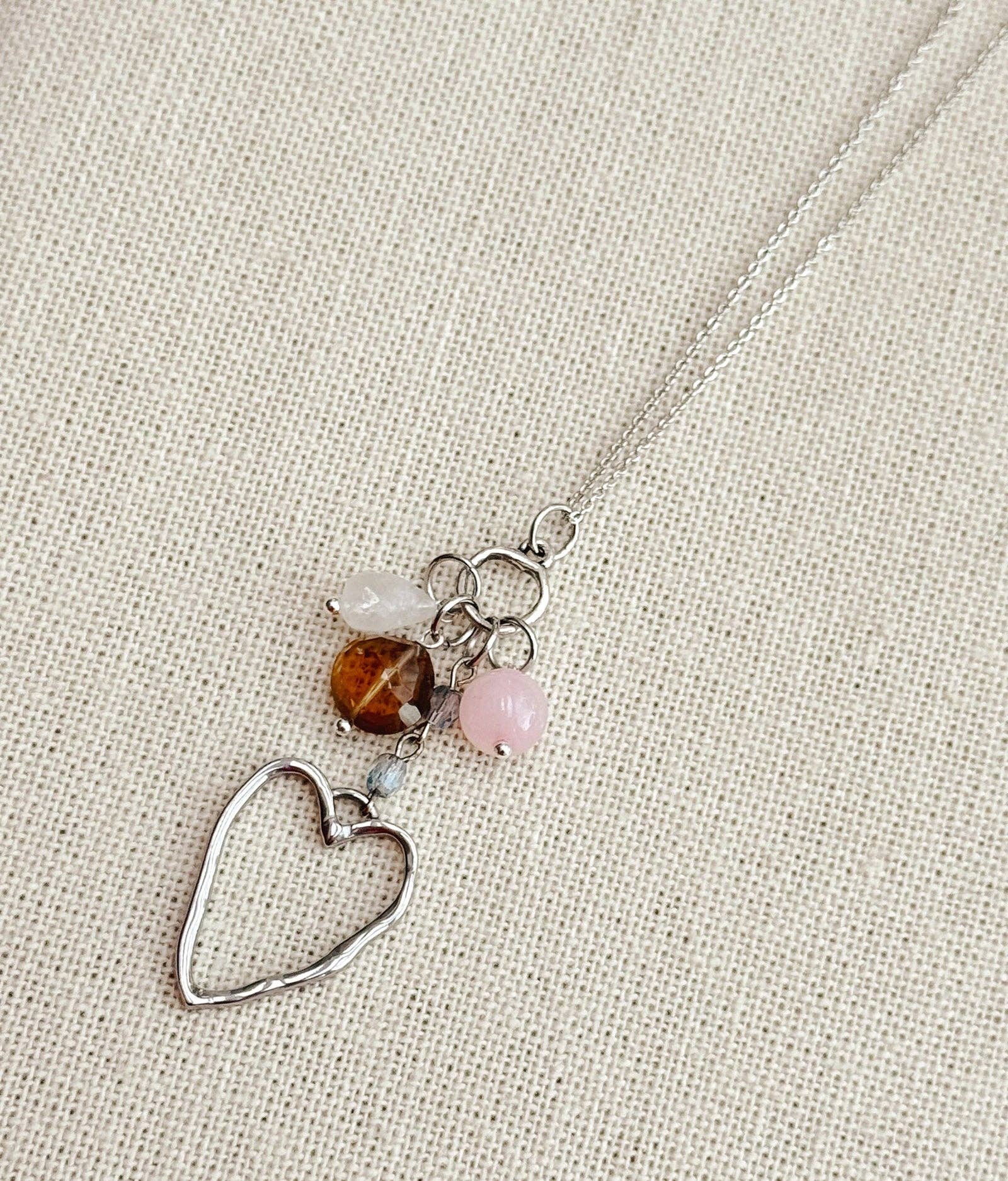 Mixed Gem Heart Charm Necklace