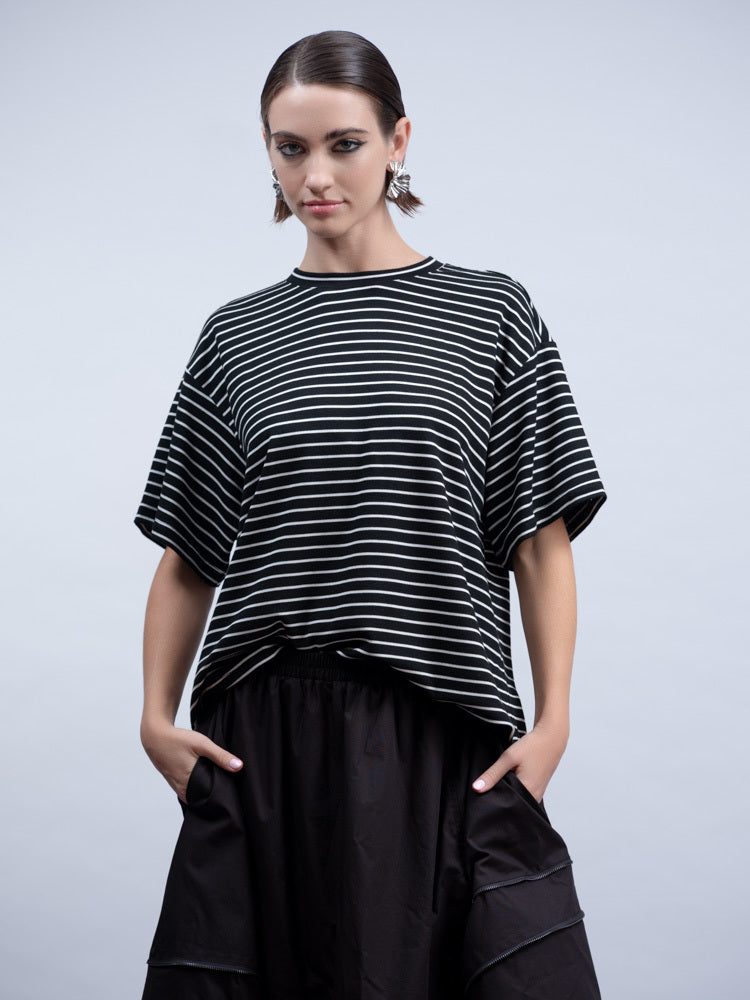 Haako Stripe Button Sleeve Tee