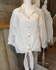 White Linen Tie Front Blouse