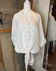Lace Back Linen Button Top