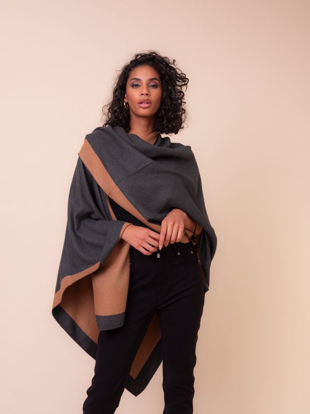Camel &amp; Charcoal Cape One Size