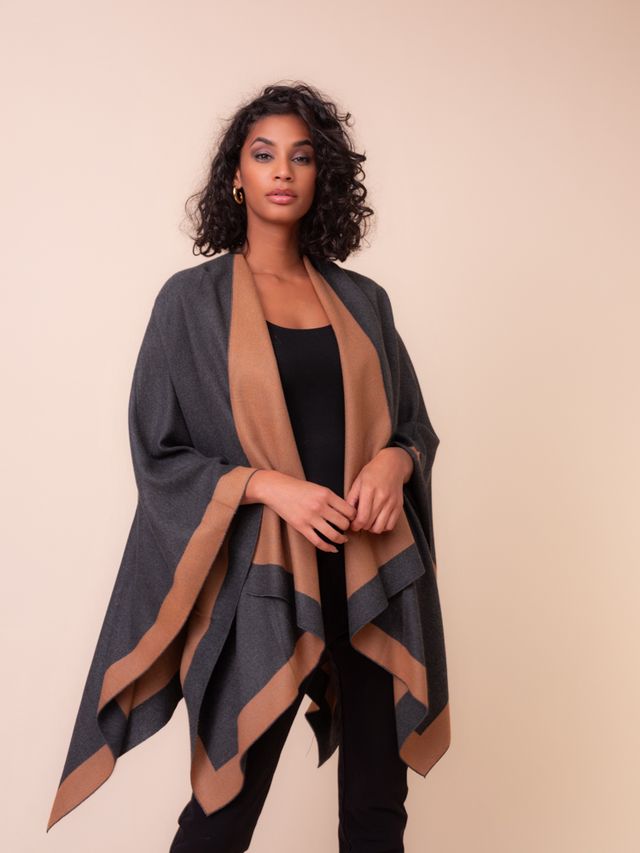 Camel &amp; Charcoal Cape One Size