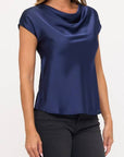 Solid Satin Top with Cowl Neck