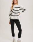 STRIPED SIDE SLIT KNIT SWEATER PULLOVER