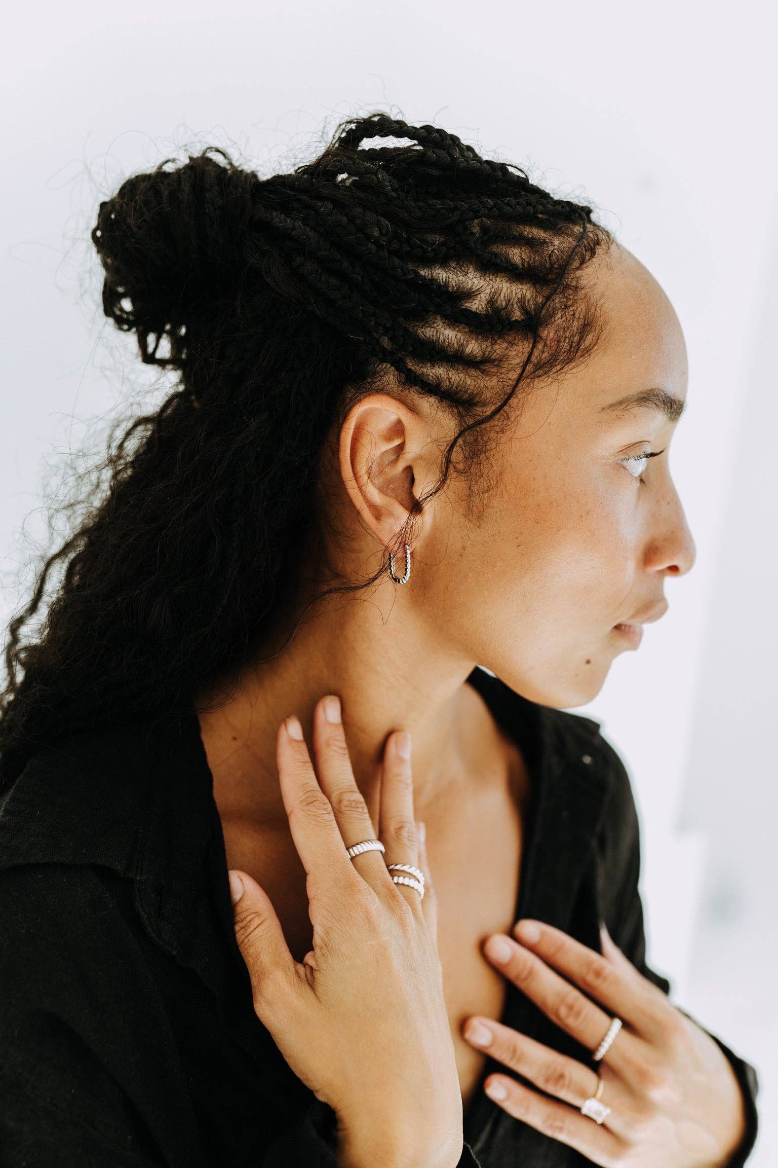 Dottie Rectangle Huggies - Sterling Silver Hoop Earrings