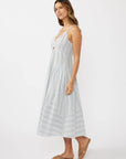 Striped V-Neck Midi Dress with Cutouts and Pockets