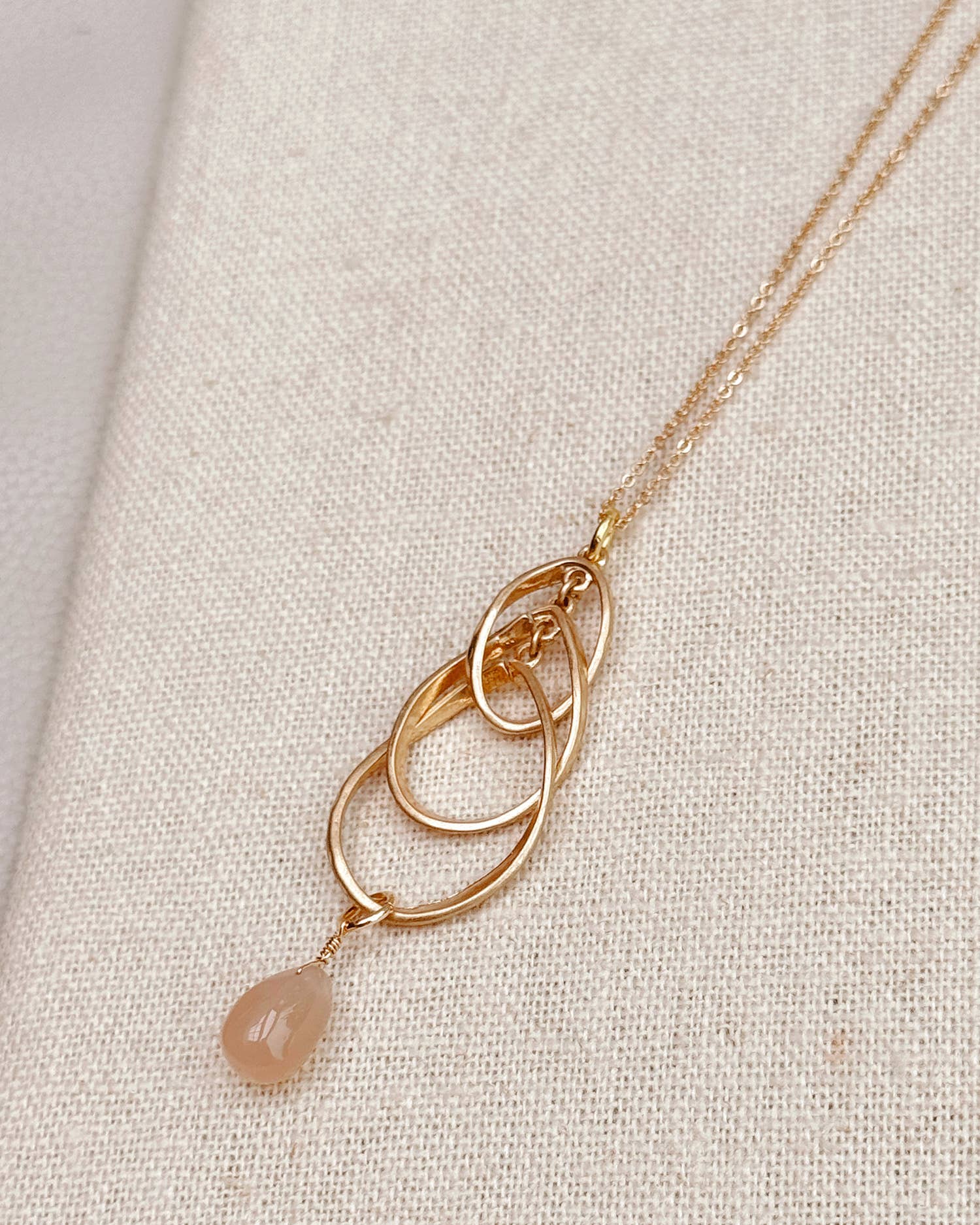 Pink Chalcedony Matte Gold Linked Ovals Necklace
