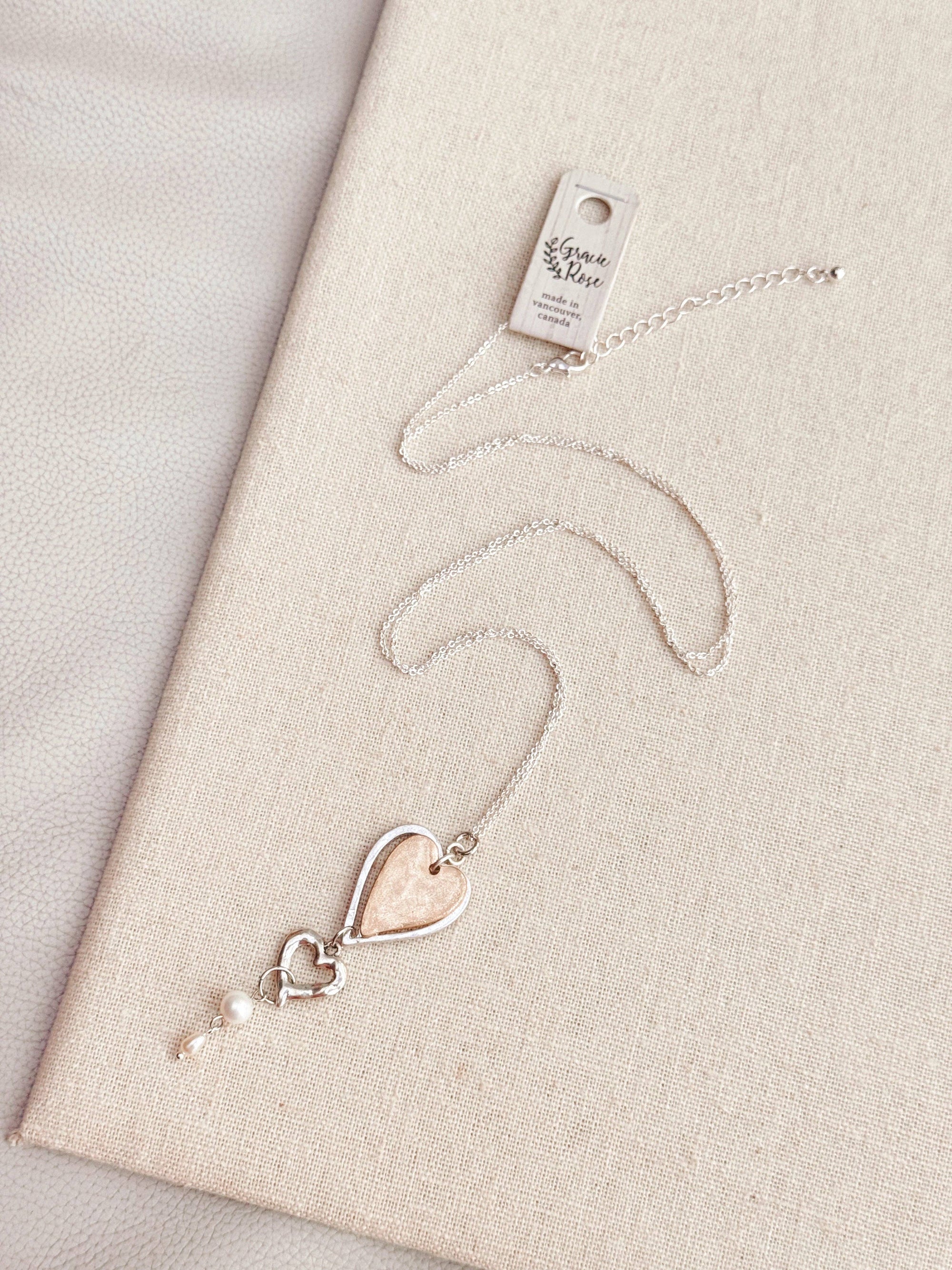 Two Tone Freshwater Pearl Love Hearts Necklace