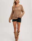 Raglan Cut Open Knit Sweater Pullover