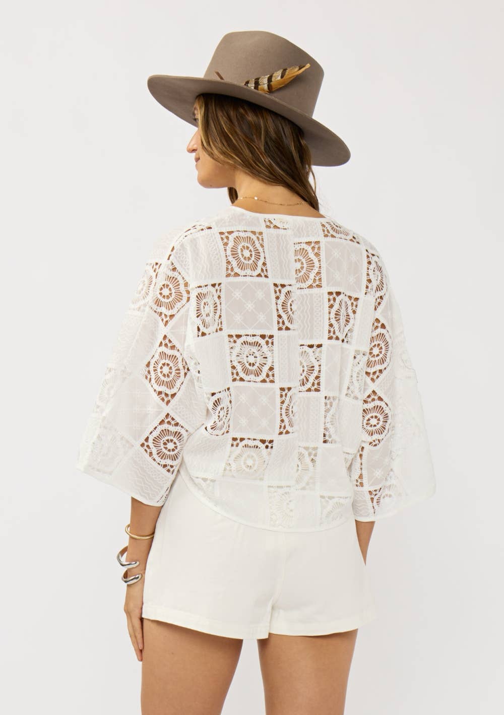 Dolman Sleeve Patchwork Tie Front Top