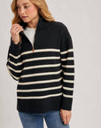 QUARTER ZIP UP STRIPE SWEATER PULLOVER