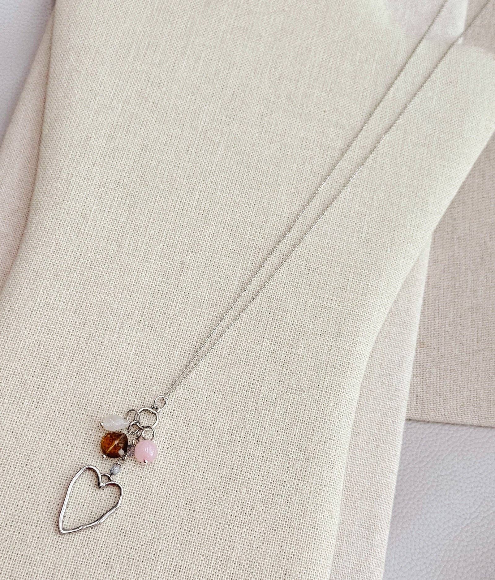 Mixed Gem Heart Charm Necklace