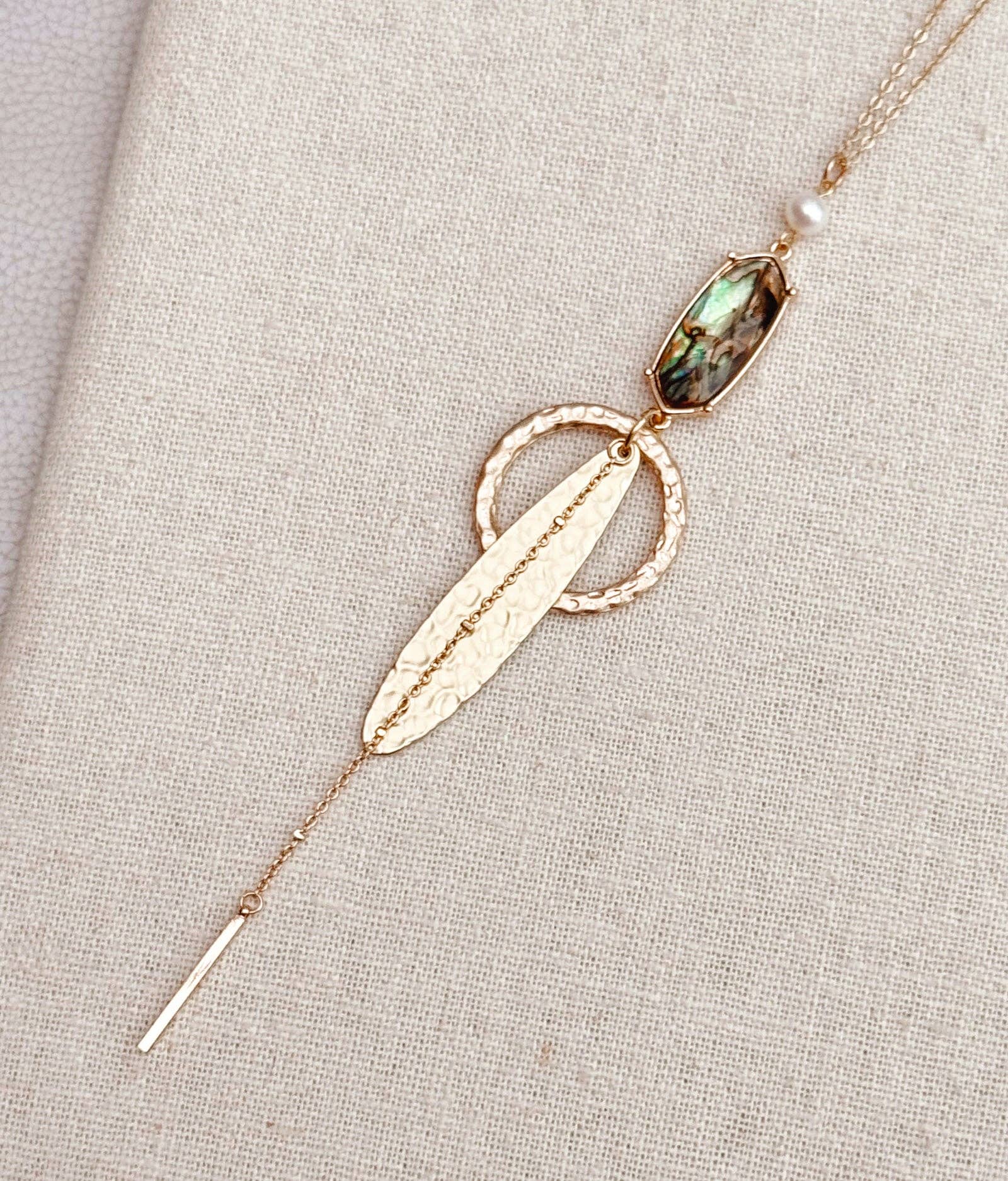 Geometric Charm Necklace with Abalone Accent – Gold