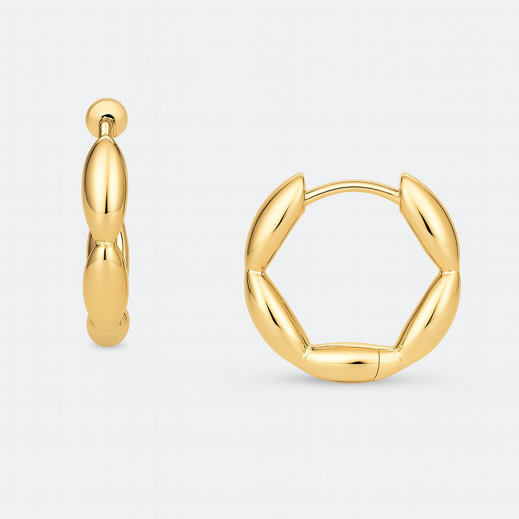 Gold Marquise Link Huggies 14mm | Sculptural Hoop