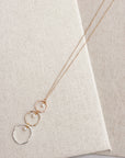 Triple Circle Link and Pearl Long Necklace