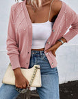Sepia Rose  Knit Pearl Beaded Button Up Cardigan