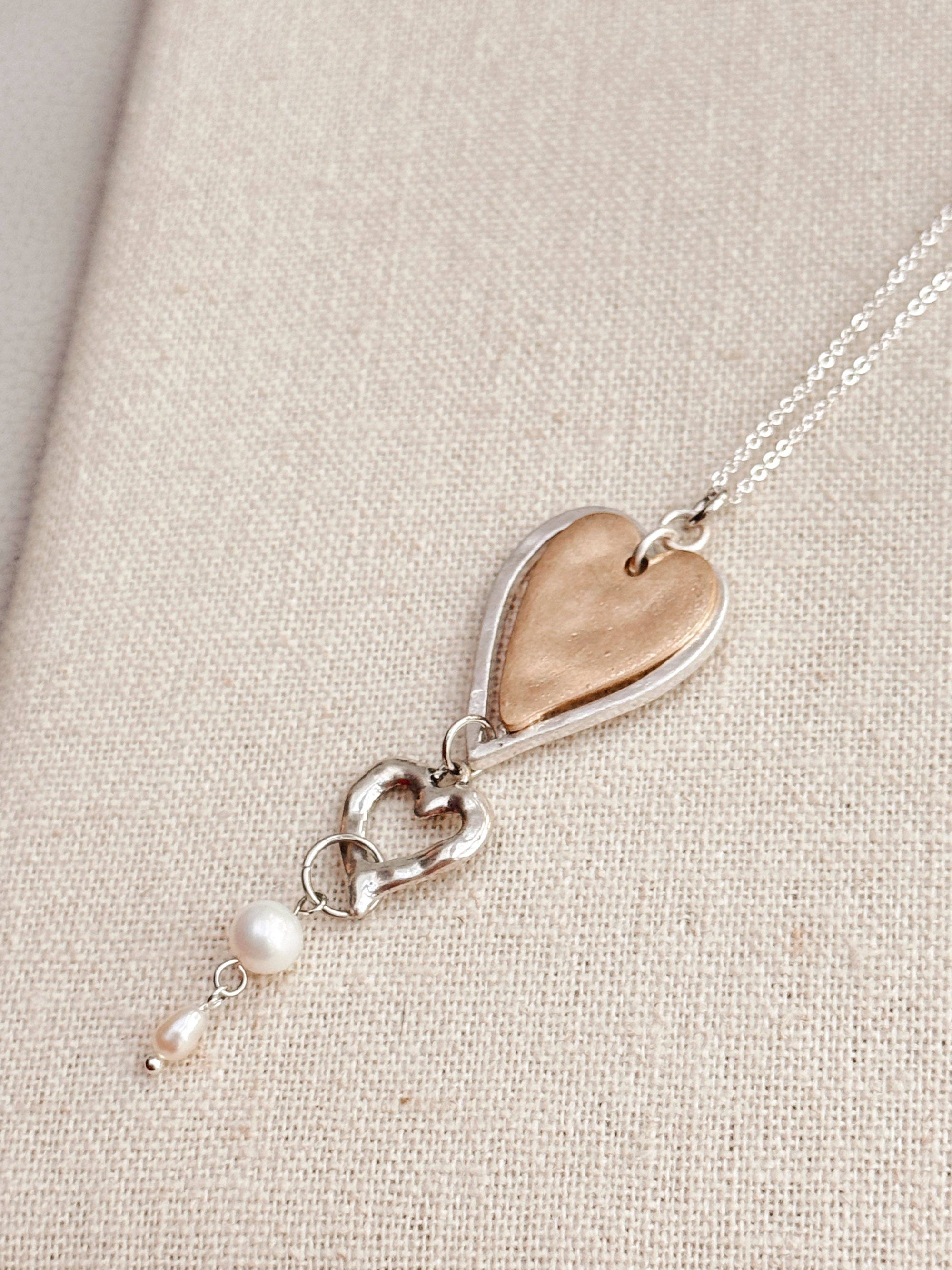 Two Tone Freshwater Pearl Love Hearts Necklace