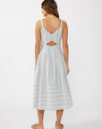 Striped V-Neck Midi Dress with Cutouts and Pockets