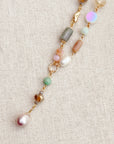 Gold & Multicolor Pearl Beaded Y Necklace
