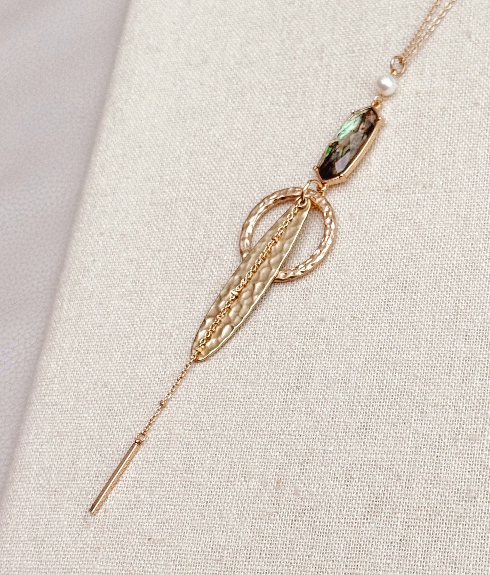 Geometric Charm Necklace with Abalone Accent – Gold
