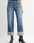 Mid Rise Scissor Cut Cuffed Wide Leg