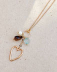 Gold Chalcedony Aquamarine Heart Charm Necklace
