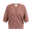 Batwing cardigan with short sleeves and button closure