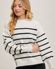 STRIPED SIDE SLIT KNIT SWEATER PULLOVER