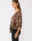 V-Neck Tie Front Kimono Sleeve Blouse
