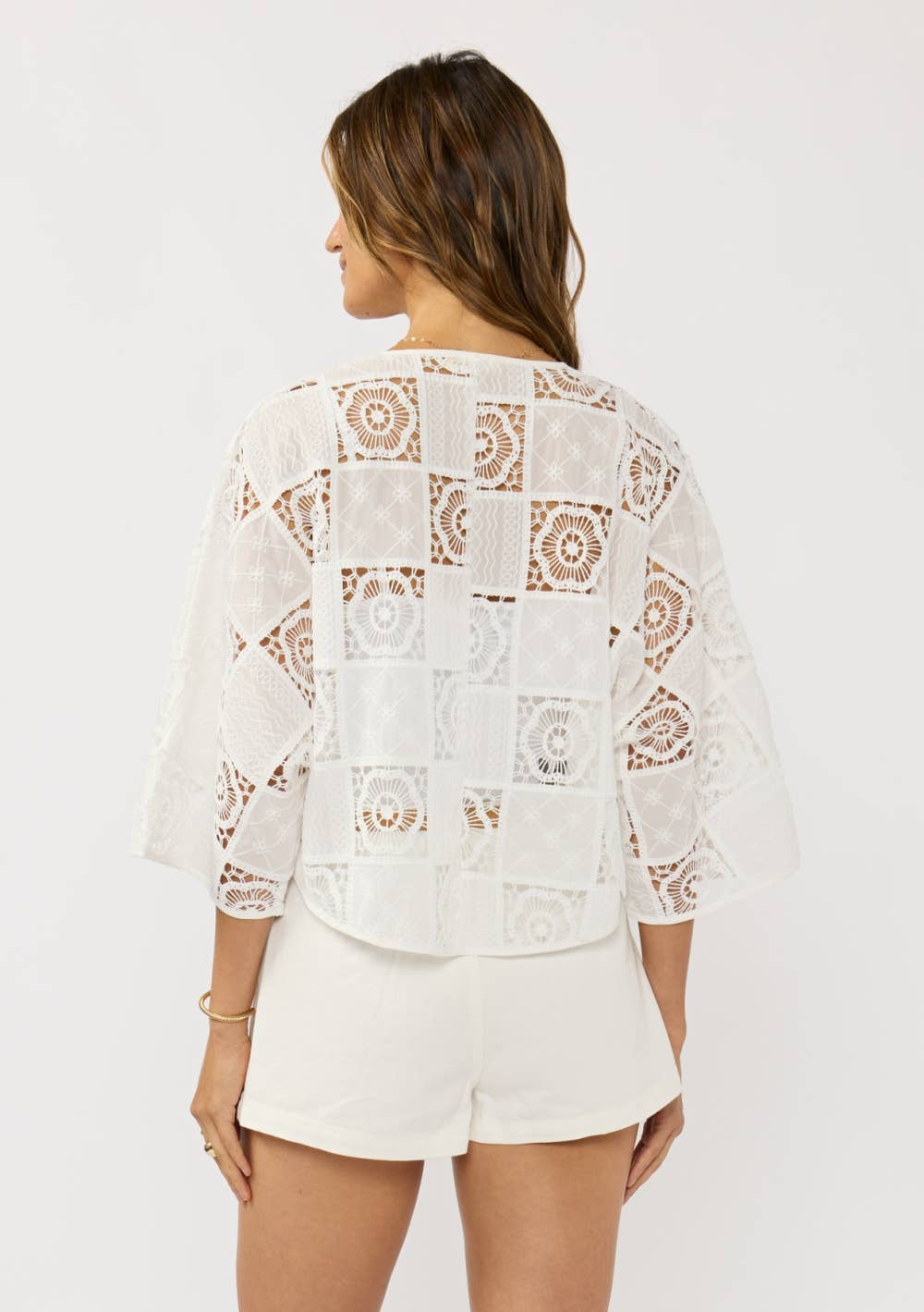 Dolman Sleeve Patchwork Tie Front Top