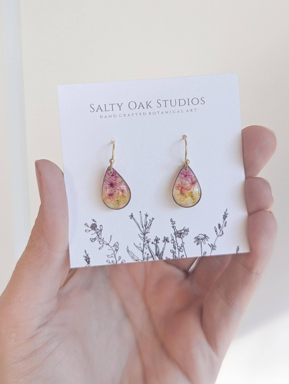 Colourful Real Flowers Teardrop Earrings - Random Colors
