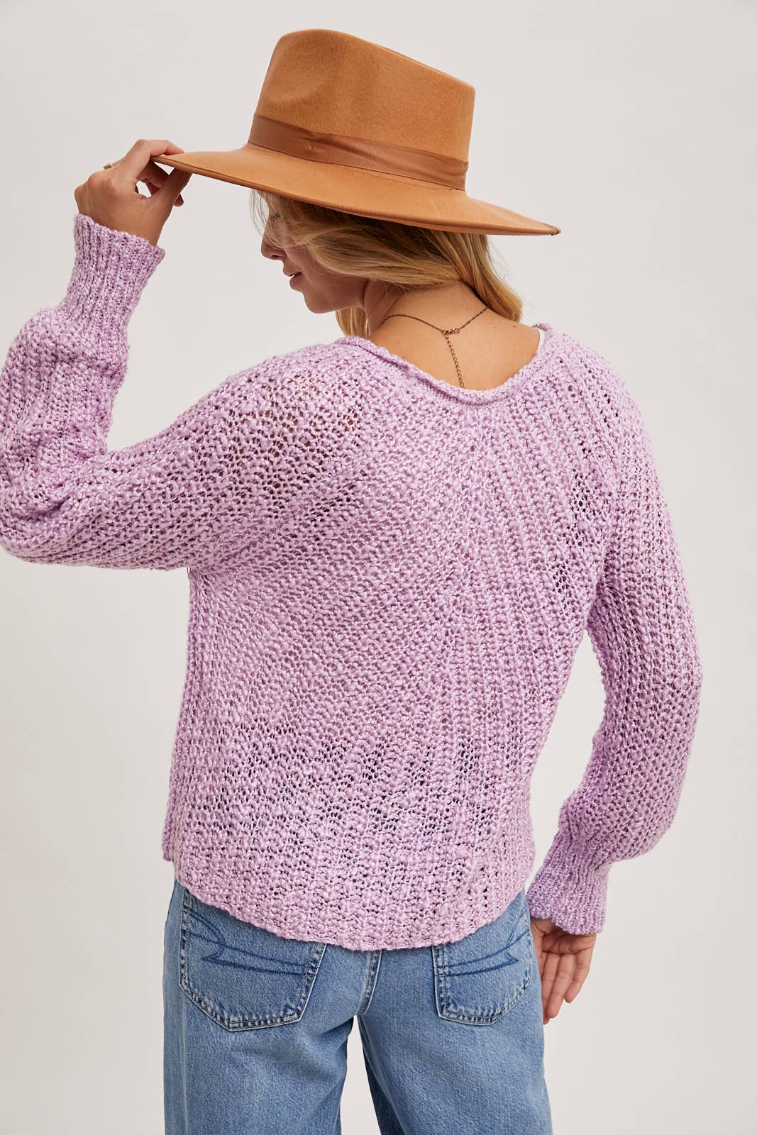 Raglan Cut Open Knit Sweater Pullover