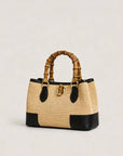 Small Bamboo Bag – Genuine Leather and Vienna Raffia Nero