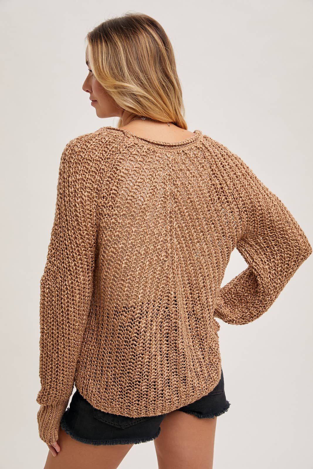 Raglan Cut Open Knit Sweater Pullover