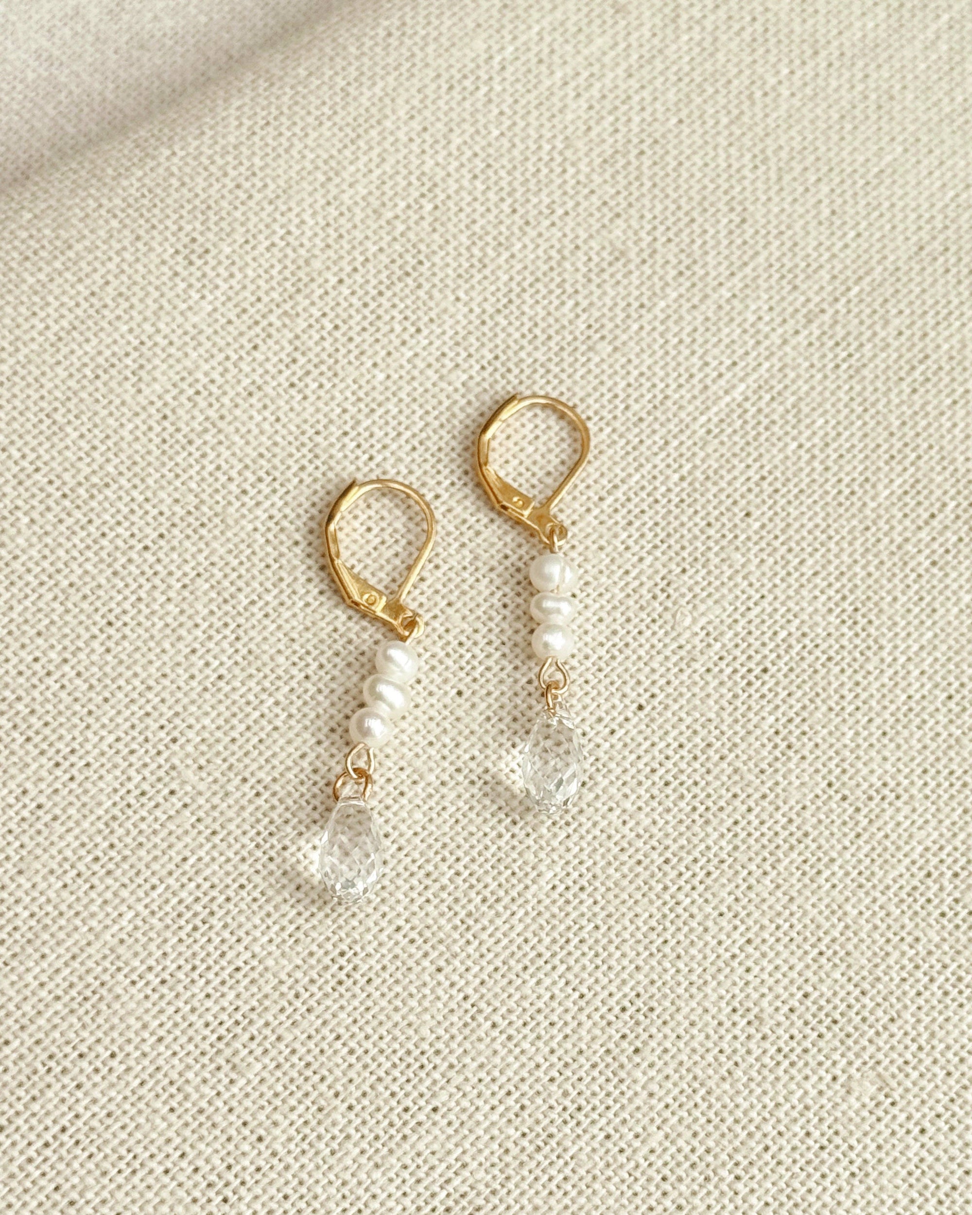 Freshwater Pearl Crystal Gold Drop Earrings