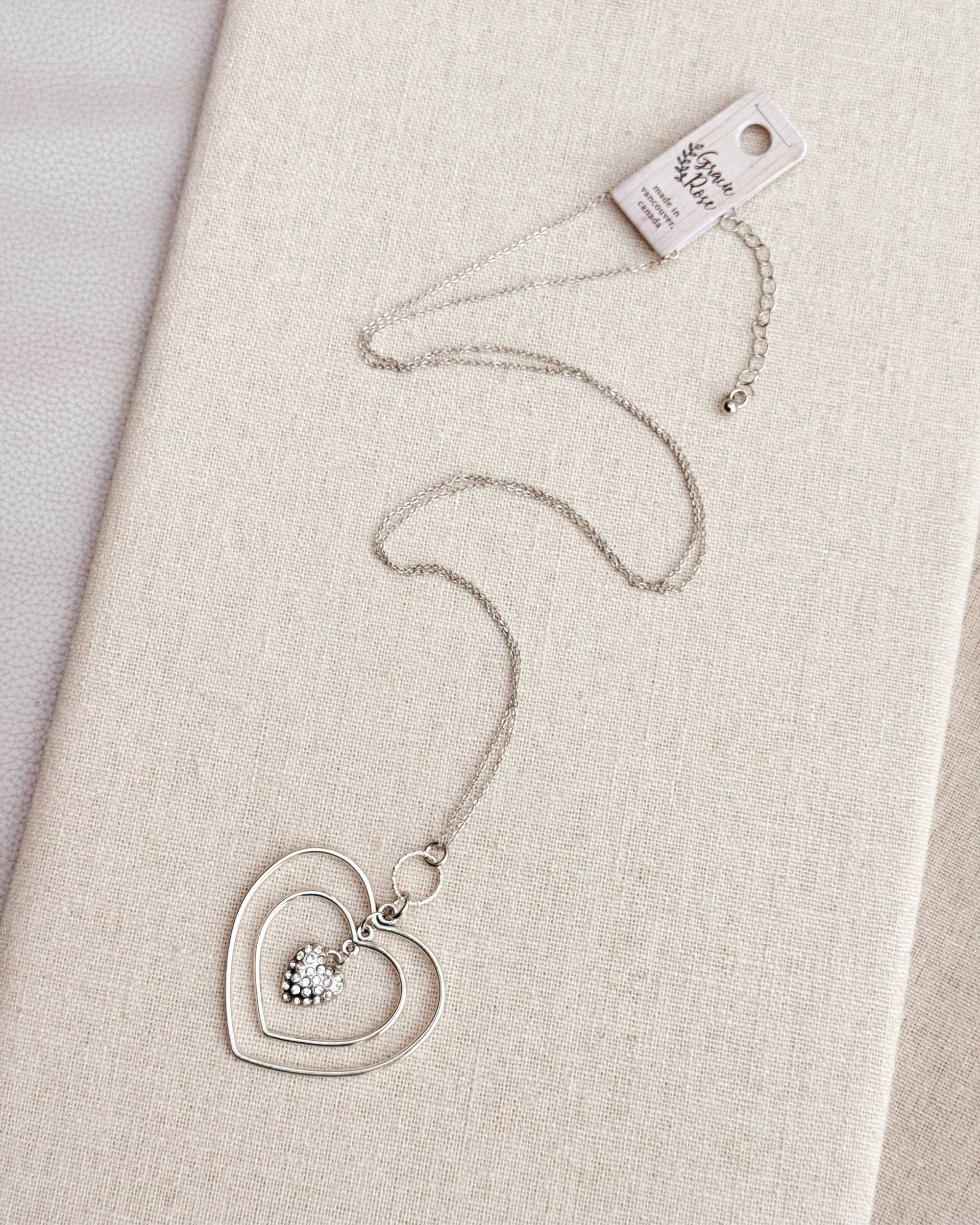 Silver Rhinestone Heart Necklace