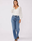 Smocked Split Neck Long Sleeve Blouse