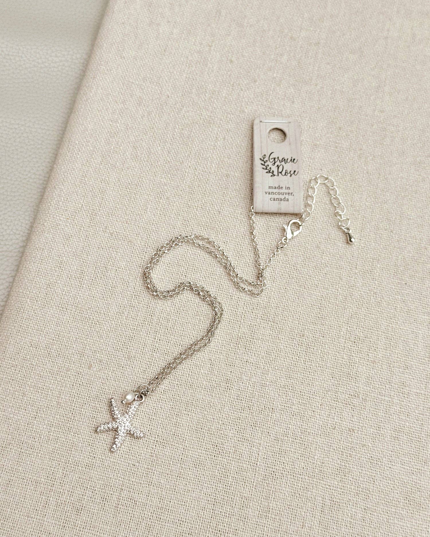 Silver Starfish Charm Freshwater Pearl Necklace