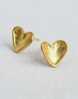 Vintage Inspired Gold-Toned Textured Heart Stud Earrings