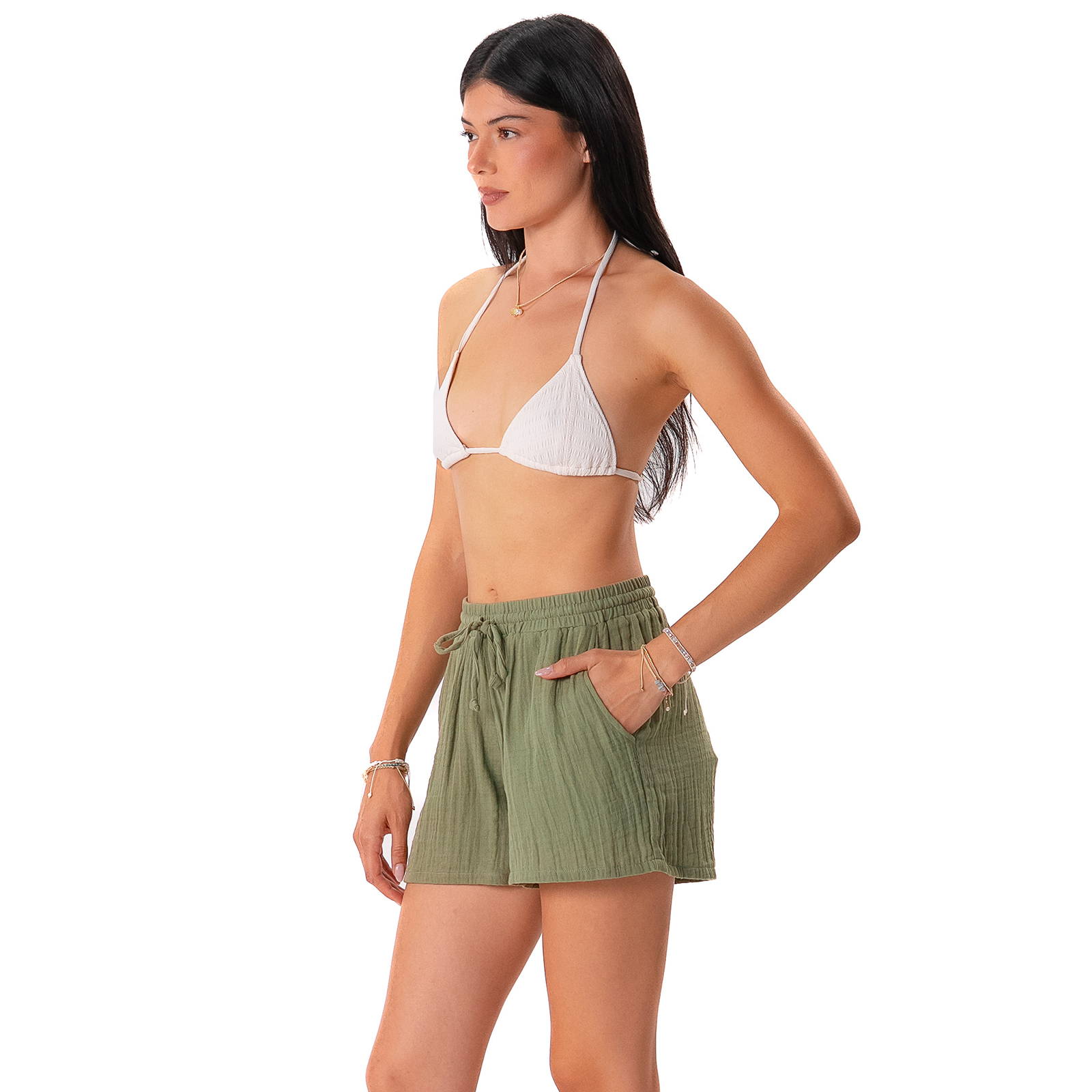 Olive Cotton Cabana Shorts